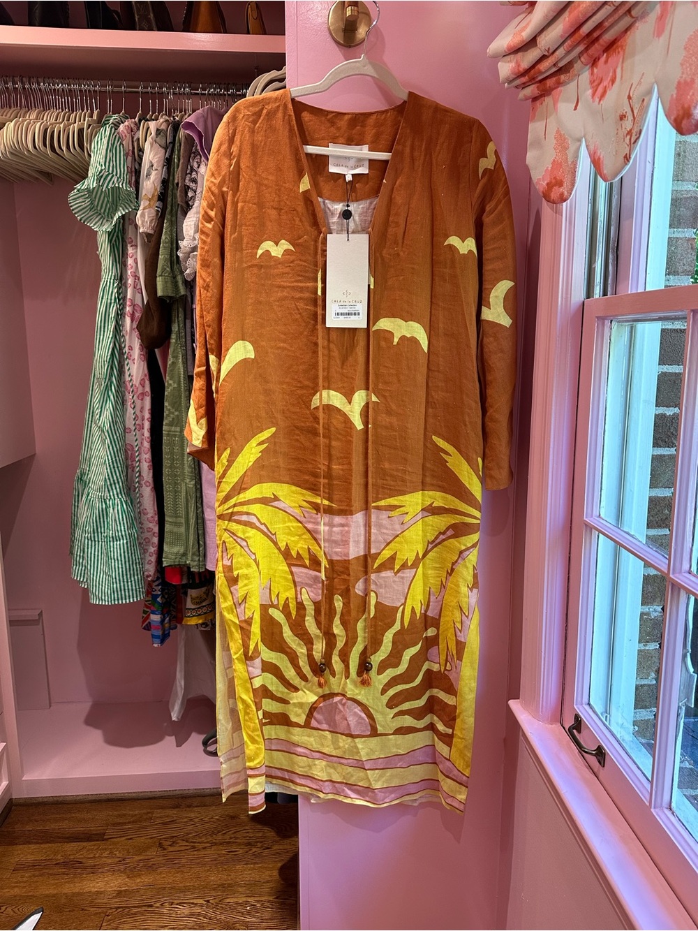 Rust Orange Palm-Print Midi Dress